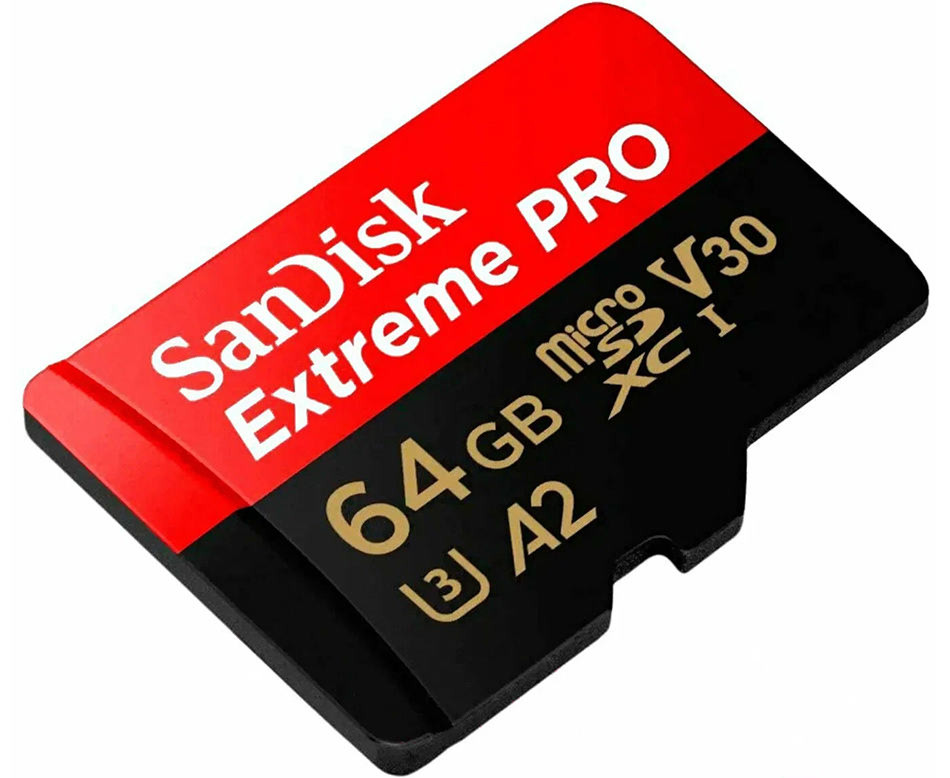 Карта памяти microSDXC UHS-I U3 Sandisk Extreme PRO 64 Гб, 170 МБ/с, Class 10 V30 A2