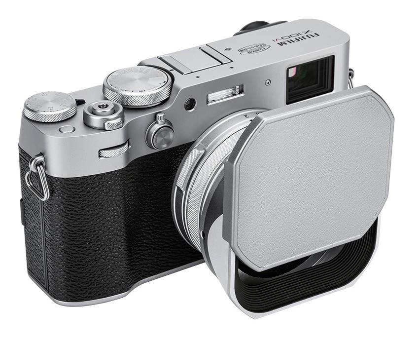 Квадратная бленда для Fujifilm X100VI / X100V / X100F с адаптером на 49 мм (серебристая)