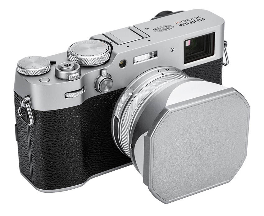 Квадратная бленда для Fujifilm X100VI / X100V / X100F с адаптером на 49 мм (серебристая)