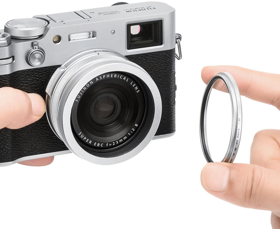 Квадратная бленда для Fujifilm X100VI / X100V / X100F с адаптером на 49 мм (серебристая)