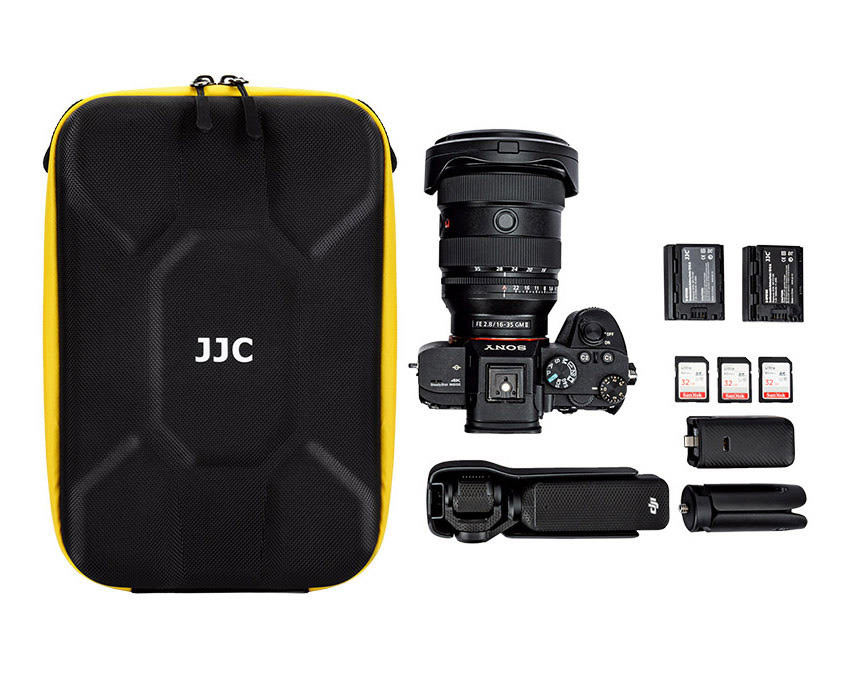 Жёсткий кофр для камеры и двух объективов (жёлтая молния)