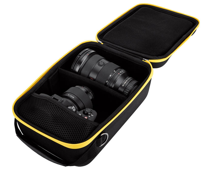 Жёсткий кофр для камеры и двух объективов (жёлтая молния)