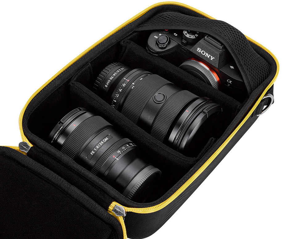 Жёсткий кофр для камеры и двух объективов (жёлтая молния)