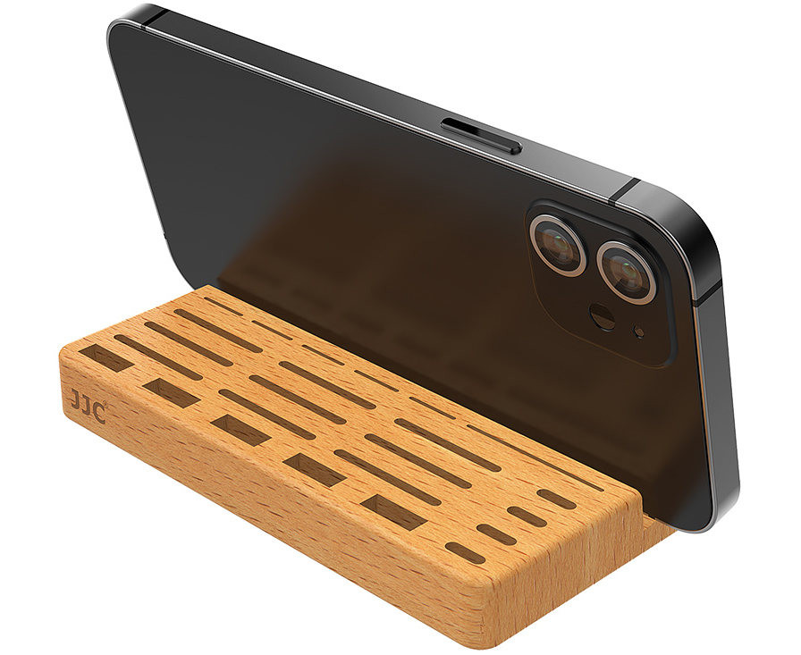 Подставка для смартфона с ячейками для USB Type A / Type C и флеш карт (натуральный бук)