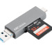 Картридер USB 3.0 / Type-C / MicroUSB OTG для SD и MicroSD карт памяти до 1 Тб (серый)