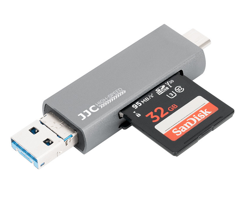 Картридер USB 3.0 / Type-C / MicroUSB OTG для SD и MicroSD карт памяти до 1 Тб (серый)