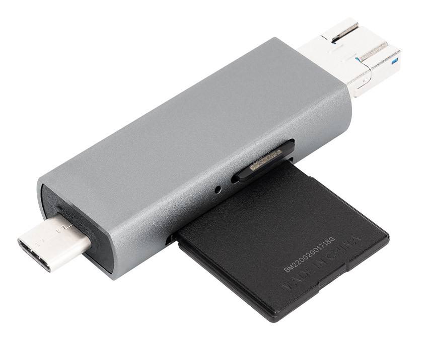 Картридер USB 3.0 / Type-C / MicroUSB OTG для SD и MicroSD карт памяти до 1 Тб (серый)