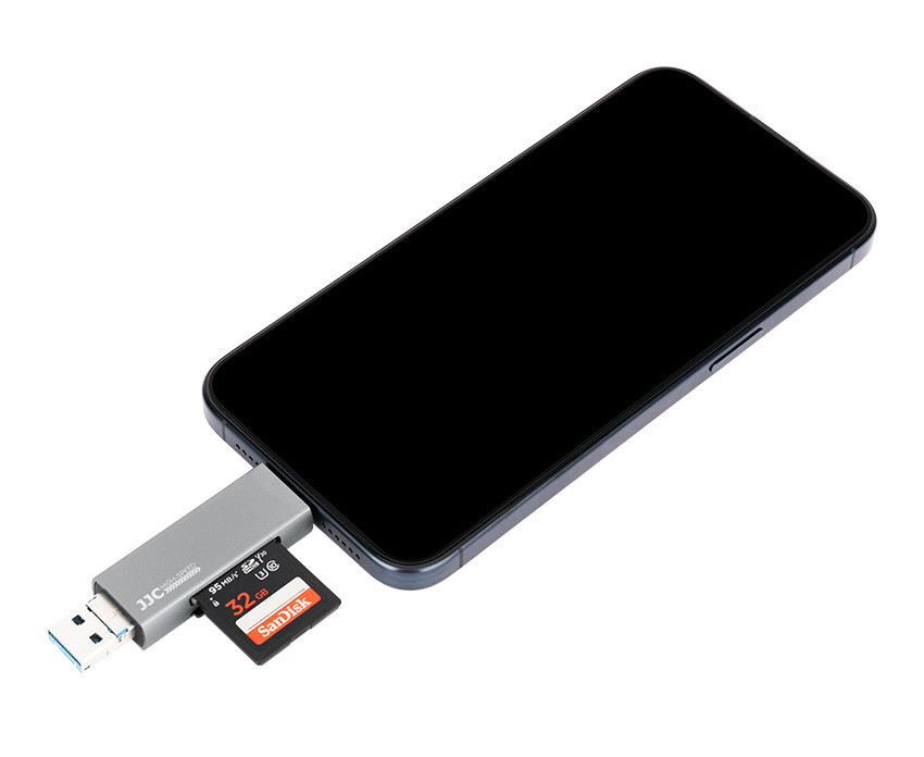 Картридер USB 3.0 / Type-C / MicroUSB OTG для SD и MicroSD карт памяти до 1 Тб (серый)