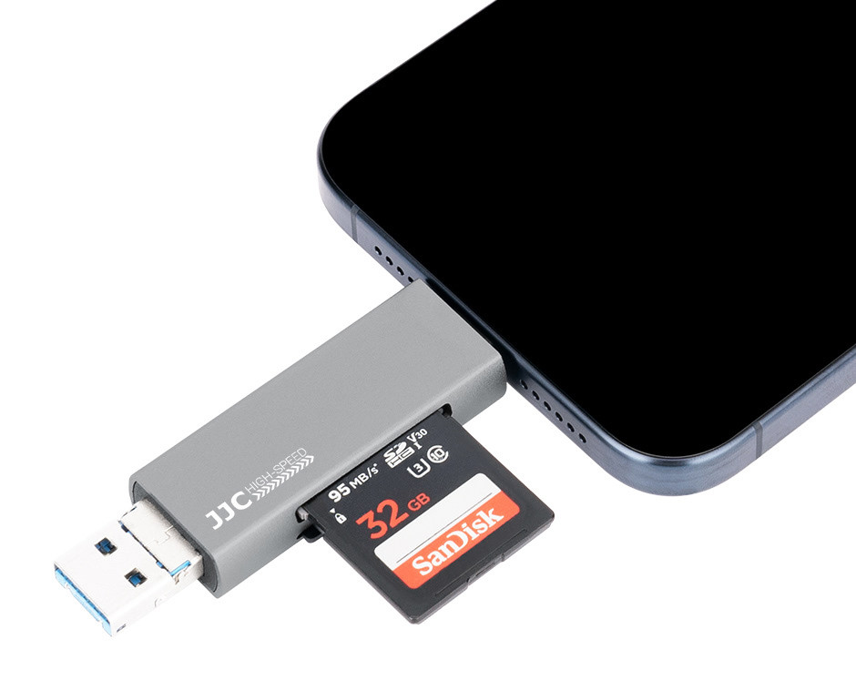 Картридер USB 3.0 / Type-C / MicroUSB OTG для SD и MicroSD карт памяти до 1 Тб (серый)