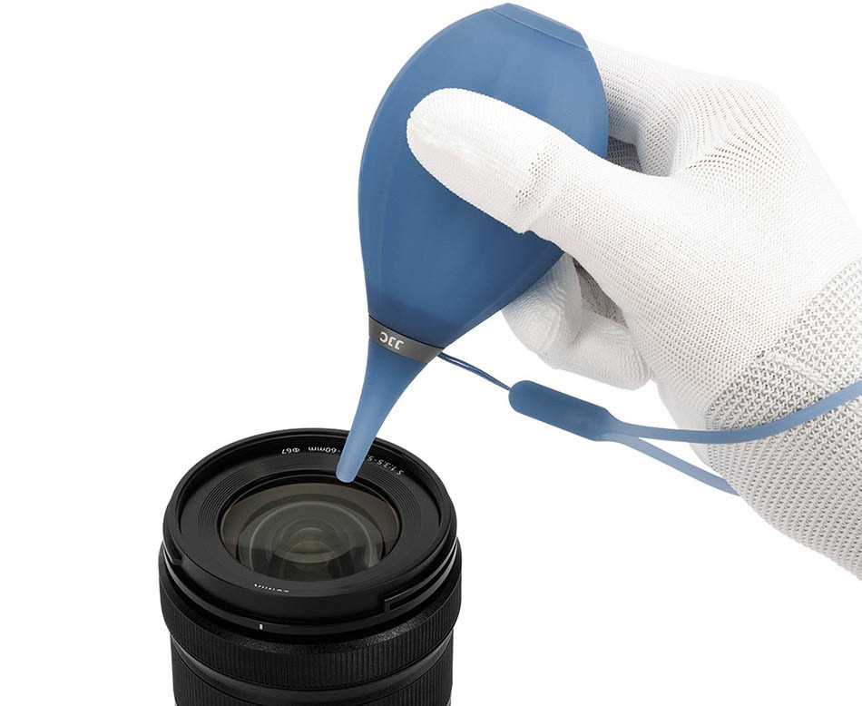 Груша воздушная для оптики с двумя клапанами, мягким соплом и ремешком (прозрачный синий)