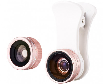 Набор оптики для смартфона, рыбий глаз, широкоугольная и макронасадка (розовый цвет)