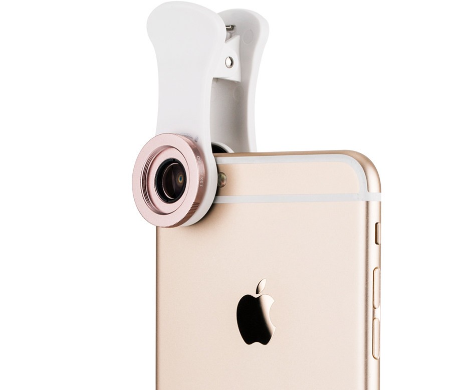 Набор оптики для смартфона, рыбий глаз, широкоугольная и макронасадка (розовый цвет)