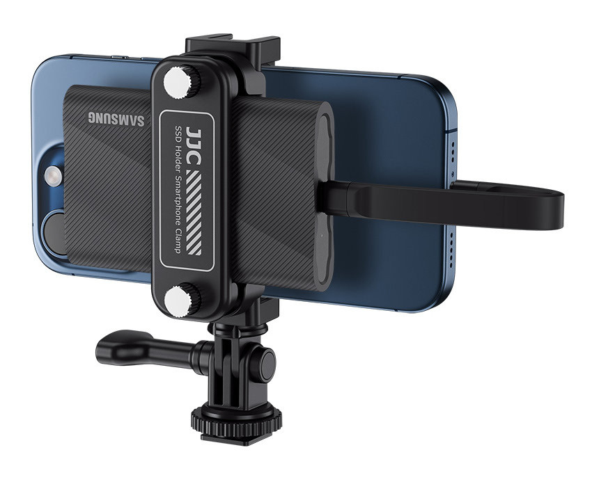 Зажим для смартфона и SSD накопителя в штатив, холодный башмак и в крепление для экшн камер