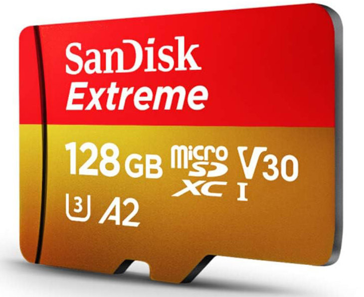 Карта памяти microSDXC UHS-I U3 Sandisk Extreme 128 Гб, 190 МБ/с, Class 10 V30 A2