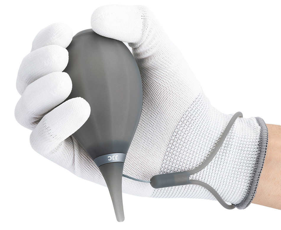 Груша воздушная для оптики с двумя клапанами, мягким соплом и ремешком (прозрачный чёрный)